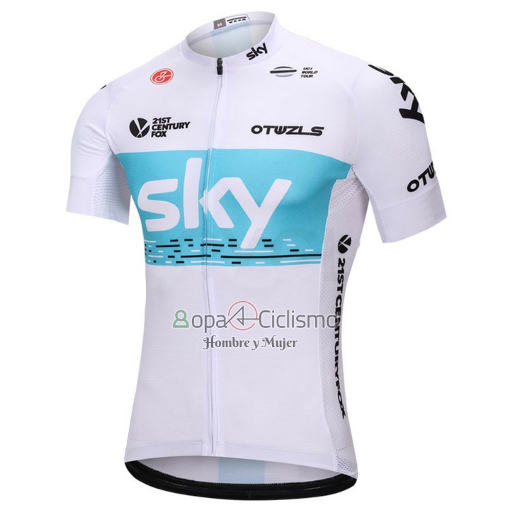 Sky Ropa Ciclismo Culotte Corto 2018 Mangas Cortas Blanco y Azul